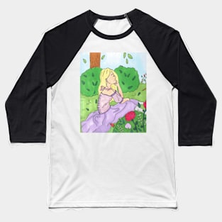 Daydreaming Girl in Forest Baseball T-Shirt